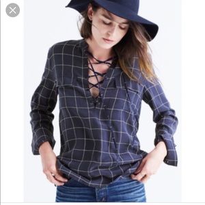 Madewell lace front silk shirt